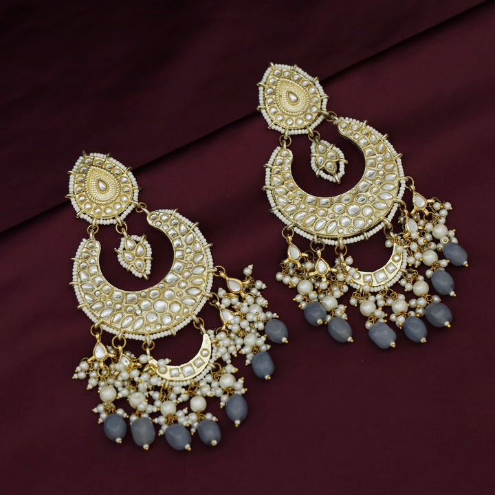 Harswita Dual Half Moon Pearl Beaded Long Chandbali Earring