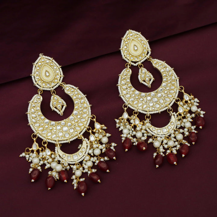 Harswita Dual Half Moon Pearl Beaded Long Chandbali Earring