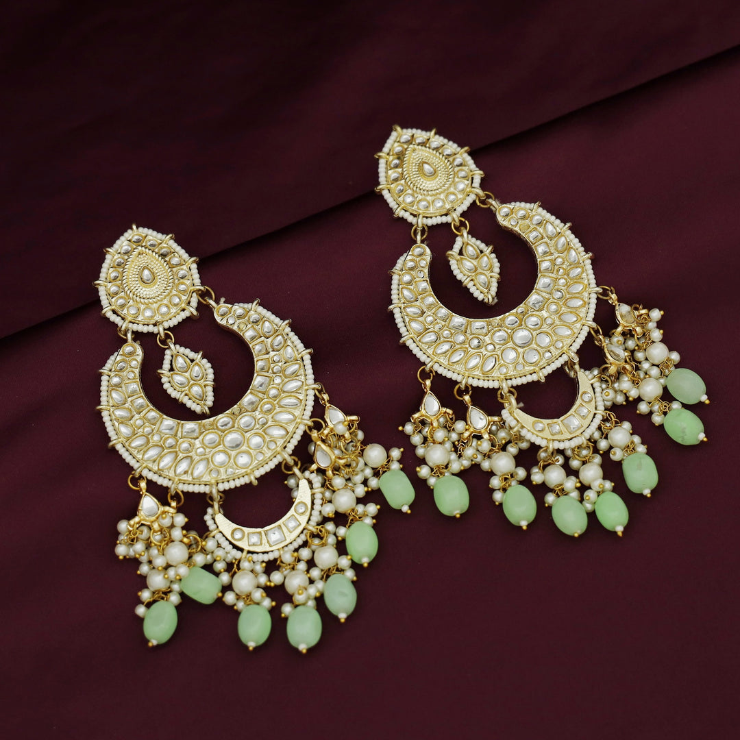 Harswita Dual Half Moon Pearl Beaded Long Chandbali Earring
