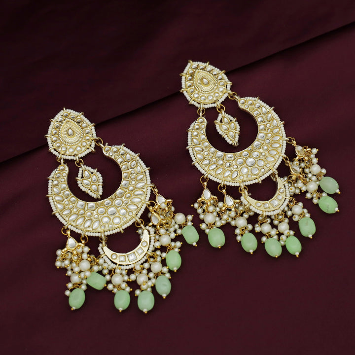 Harswita Dual Half Moon Pearl Beaded Long Chandbali Earring