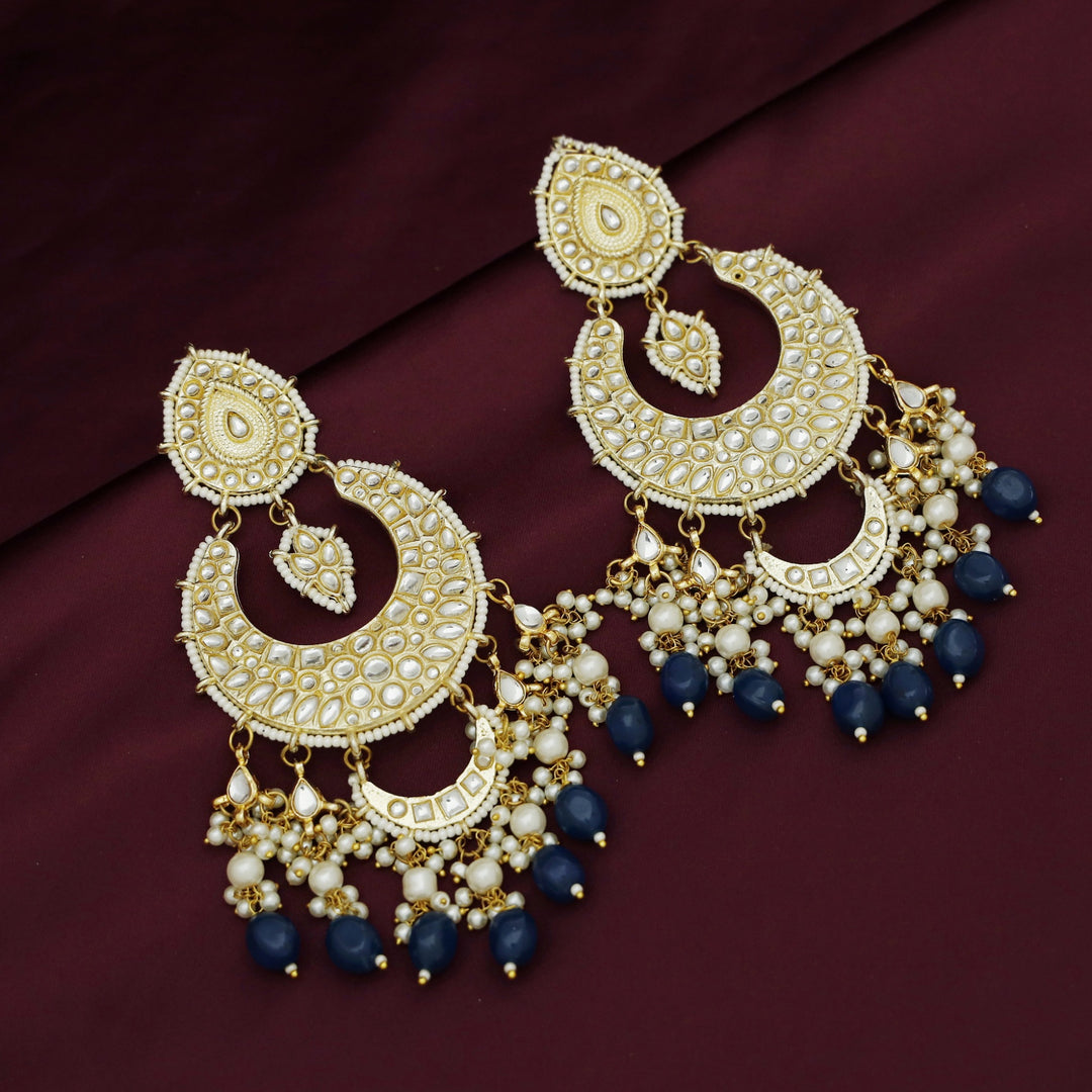 Harswita Dual Half Moon Pearl Beaded Long Chandbali Earring