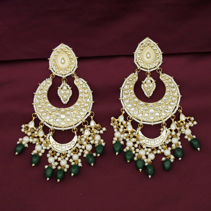 Harswita Dual Half Moon Pearl Beaded Long Chandbali Earring