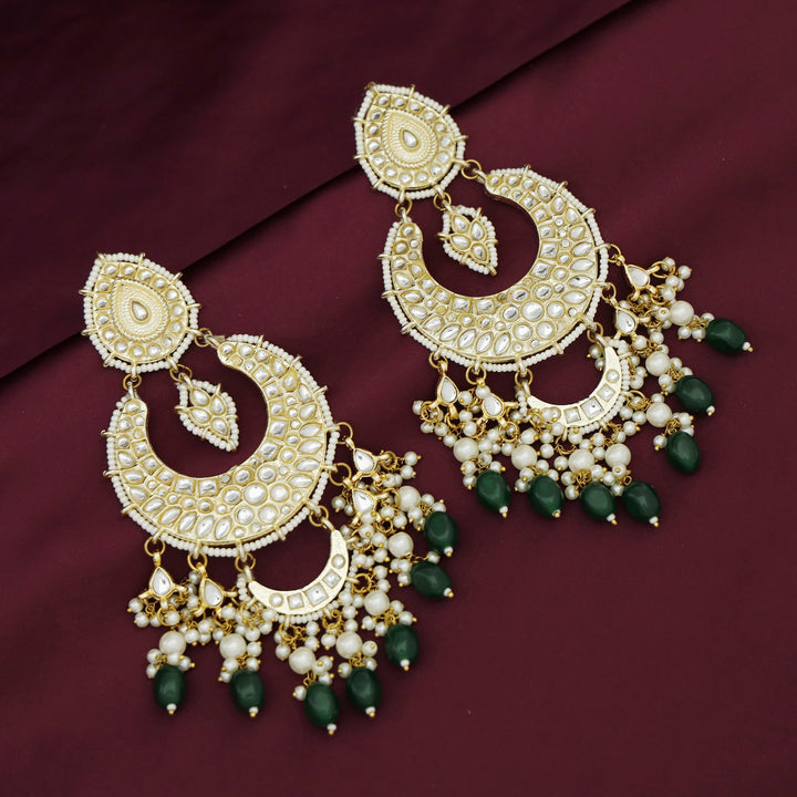 Harswita Dual Half Moon Pearl Beaded Long Chandbali Earring