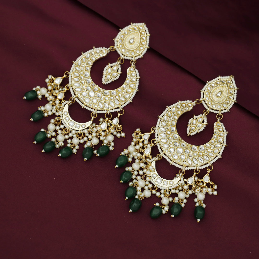 Harswita Dual Half Moon Pearl Beaded Long Chandbali Earring