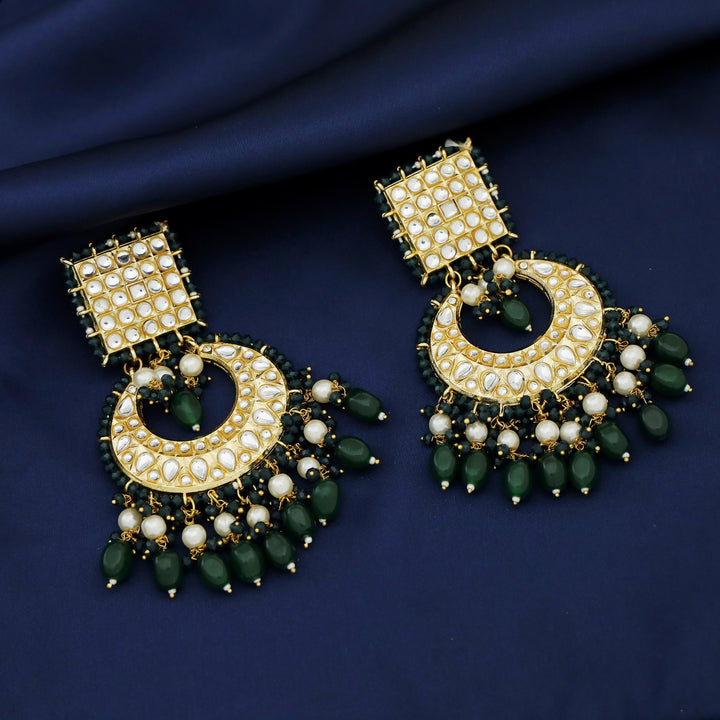 Zinia Kundan Square Half Moon Pearl Bead Chandbali Earring
