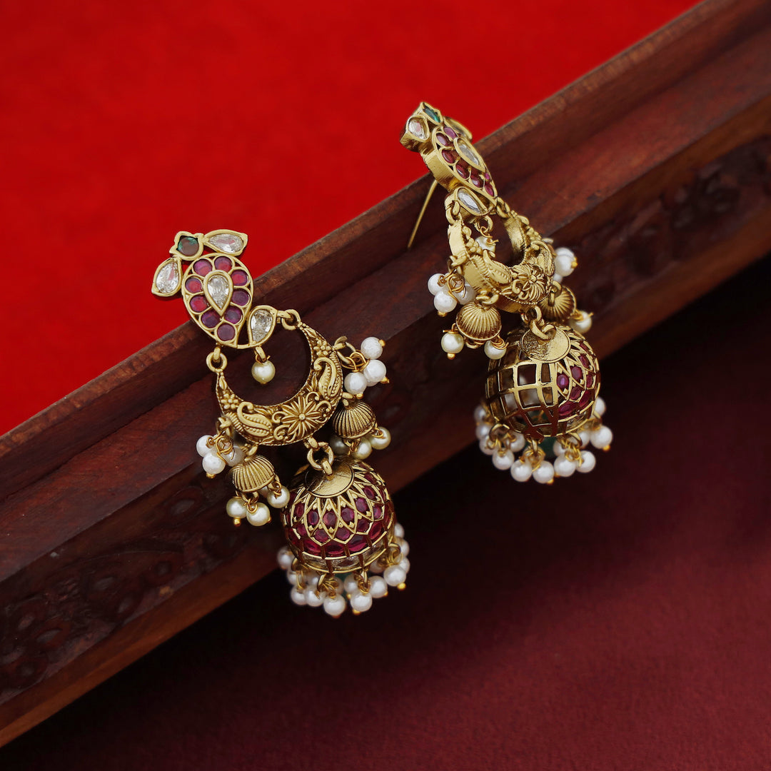 Navpreethi Half Moon Kemp Stone Cluster Pearl Jhumka