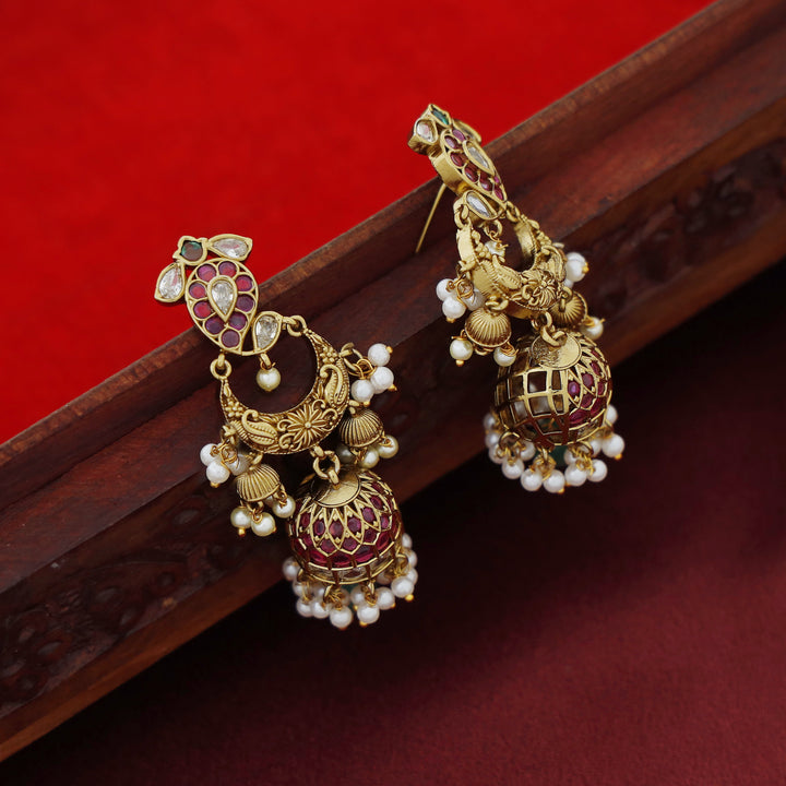 Navpreethi Half Moon Kemp Stone Cluster Pearl Jhumka