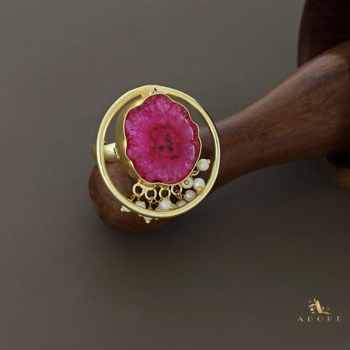 Mihika Round Agate with Pearl Ring
