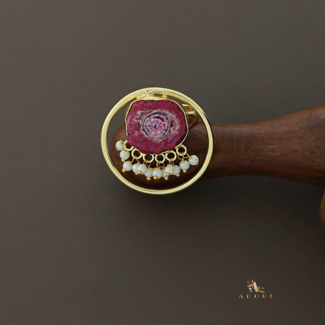 Mihika Round Agate with Pearl Ring