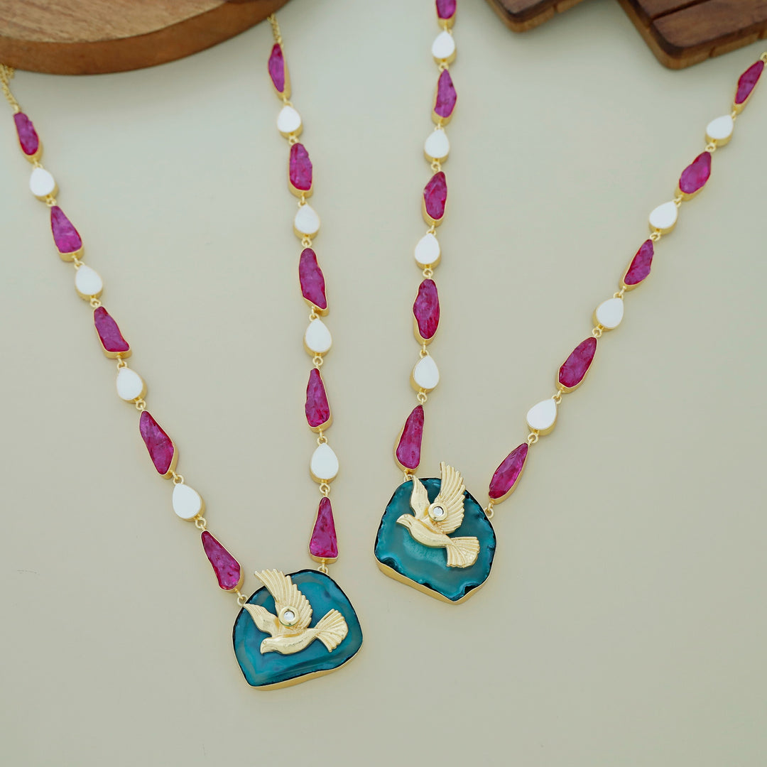 Andrea Pigeon MOP + Dyed Agate Stone Neckpiece