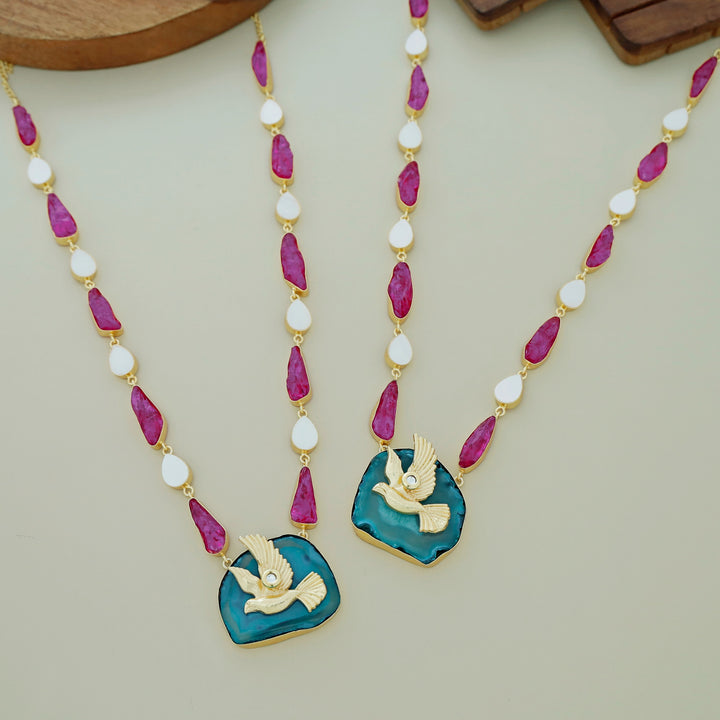 Andrea Pigeon MOP + Dyed Agate Stone Neckpiece
