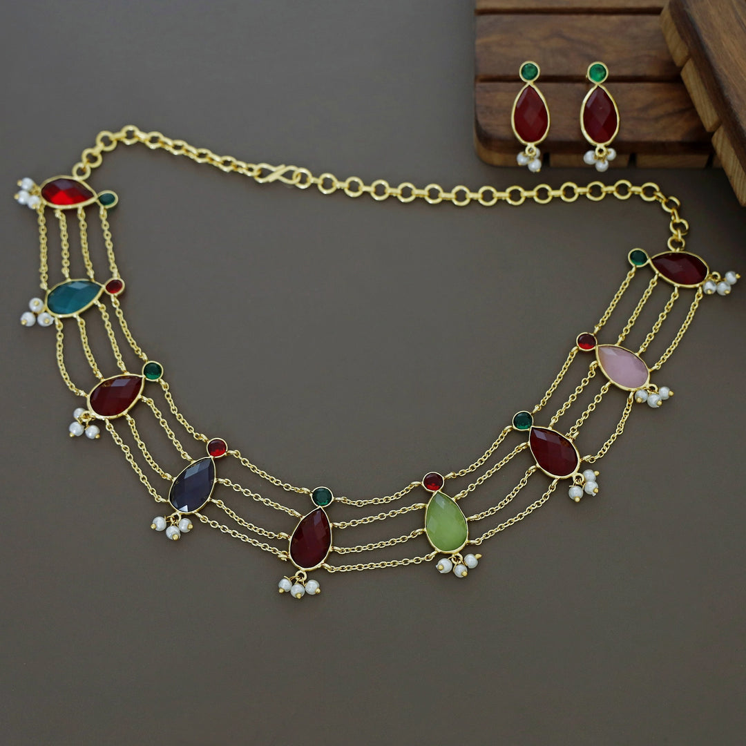 Yashita 4 Layer Glossy Pearl Choker/Neckpiece With Earring