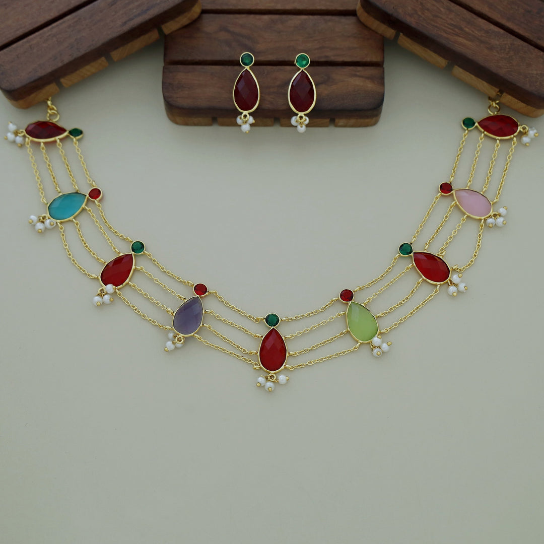 Yashita 4 Layer Glossy Pearl Choker/Neckpiece With Earring