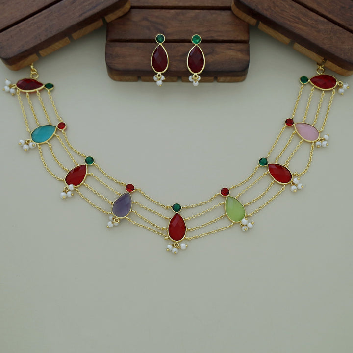 Yashita 4 Layer Glossy Pearl Choker/Neckpiece With Earring