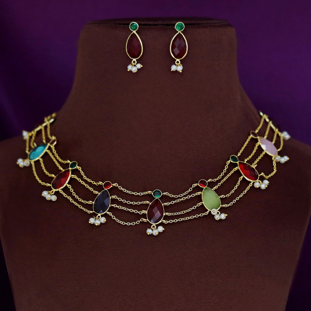 Yashita 4 Layer Glossy Pearl Choker/Neckpiece With Earring