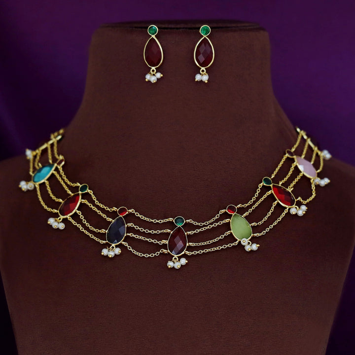 Yashita 4 Layer Glossy Pearl Choker/Neckpiece With Earring