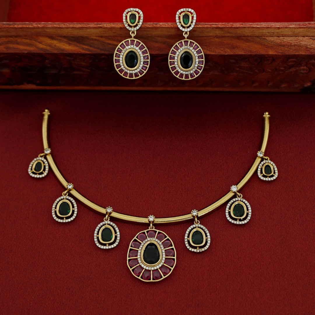Yukha AD stone Short Neckpiece With Earring