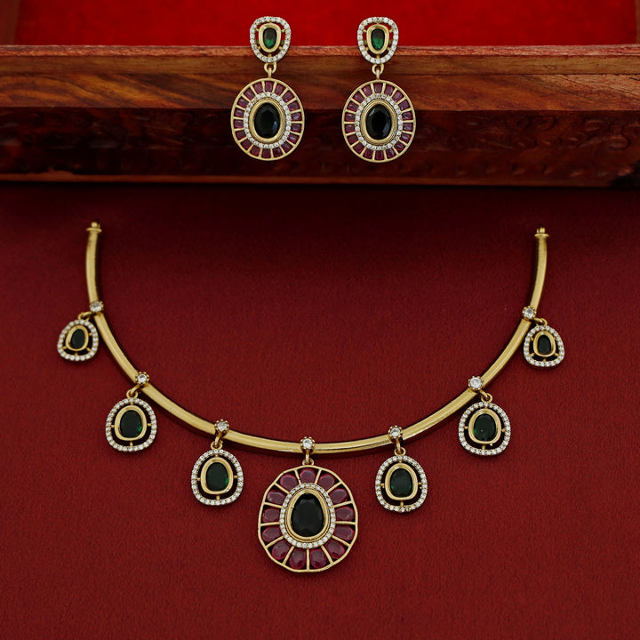 Yukha AD stone Short Neckpiece With Earring