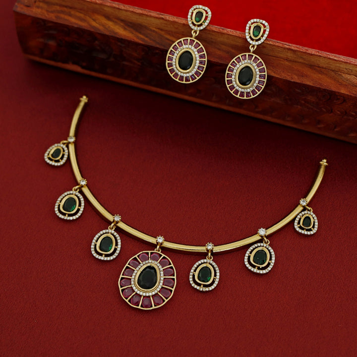 Yukha AD stone Short Neckpiece With Earring