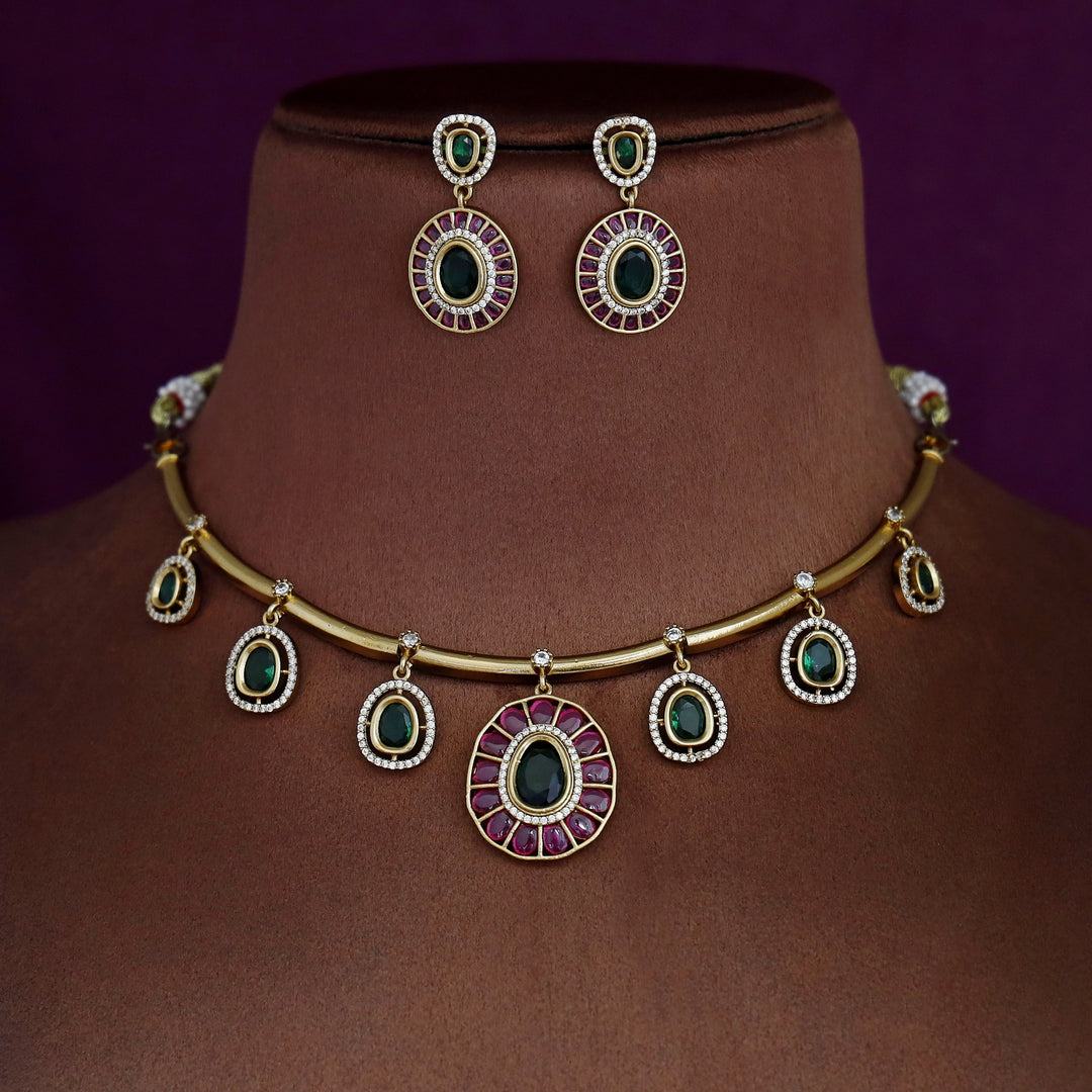 Yukha AD stone Short Neckpiece With Earring