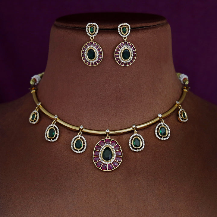 Yukha AD stone Short Neckpiece With Earring