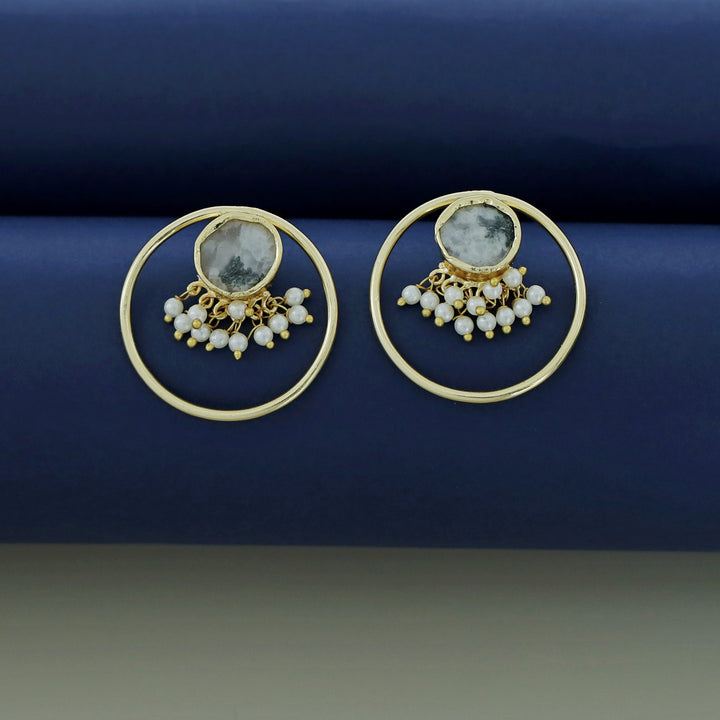 Anamika Golden Circle Pearl Cluster Raw Stone Earring