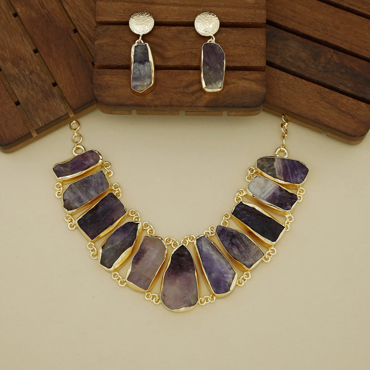 Piera Raw Stone Neckpiece With Earring