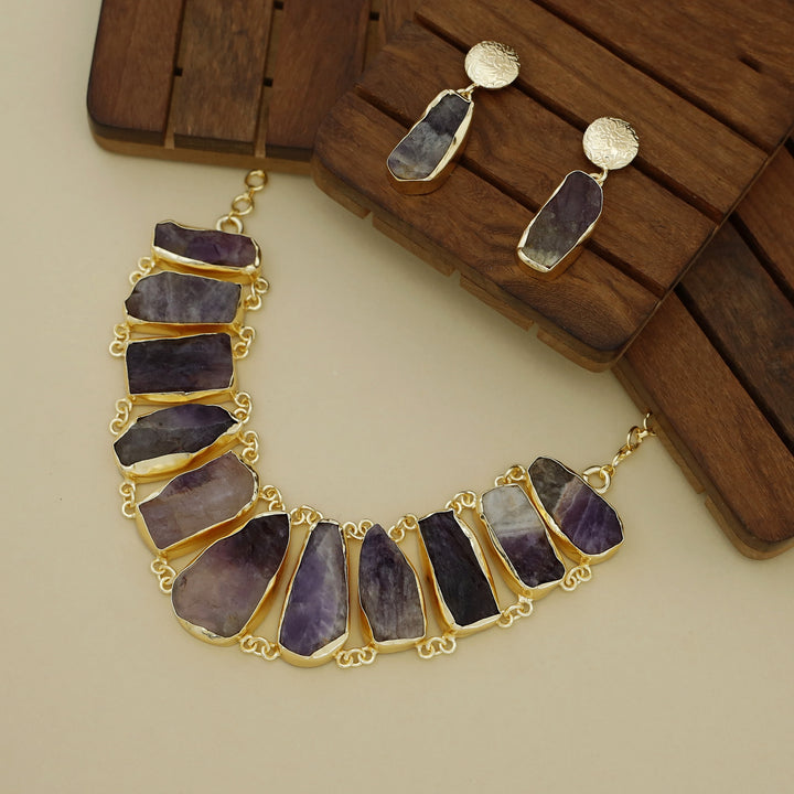 Piera Raw Stone Neckpiece With Earring