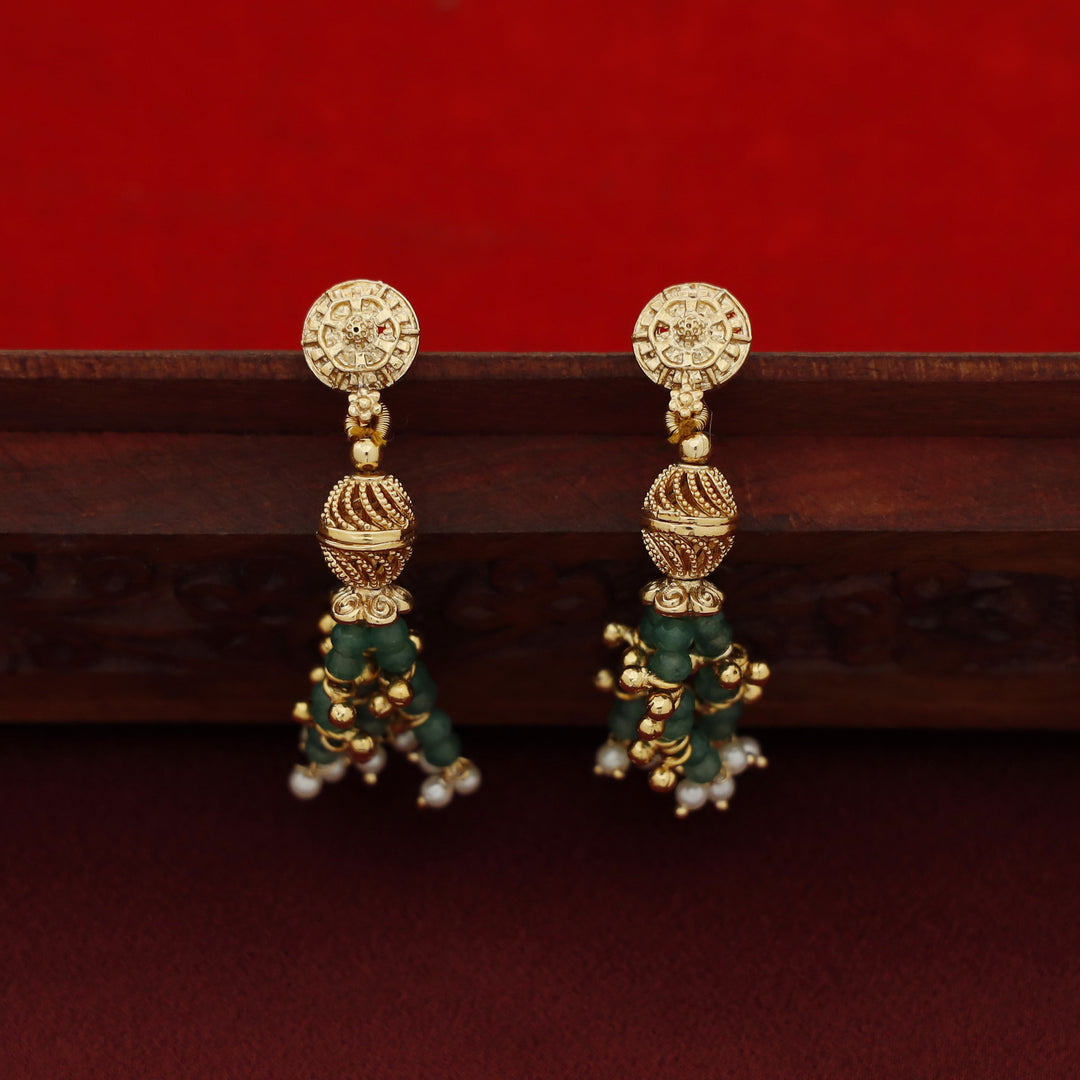 Ishita 3 Layer Beaded Golden Ball Pearl Neckpiece With Earring