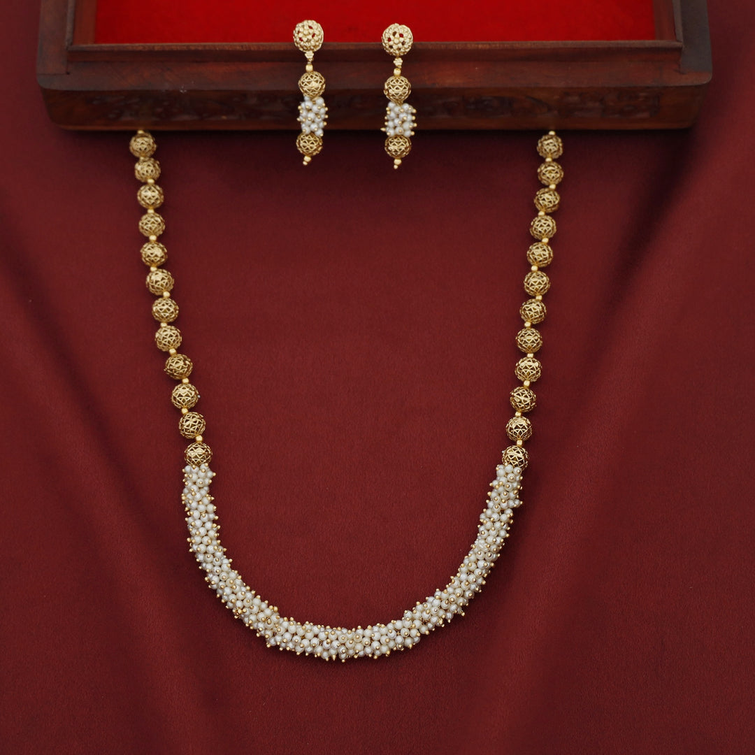 Sheba Golden Ball Cluster Pearl Neckpiece With Earring