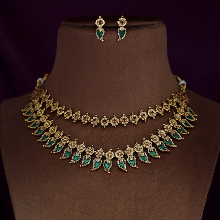 Nilanka 2 Layer Enamel Floral Neckpiece With Earring