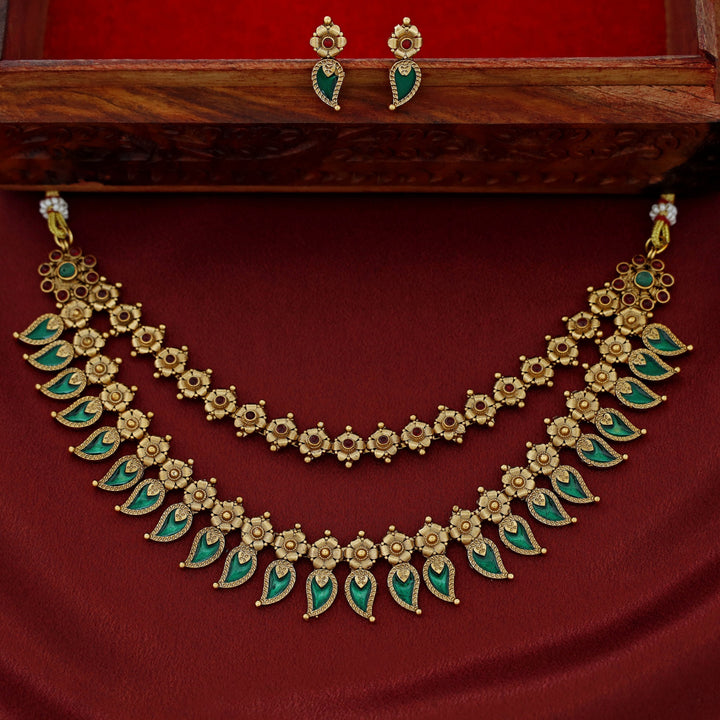 Nilanka 2 Layer Enamel Floral Neckpiece With Earring