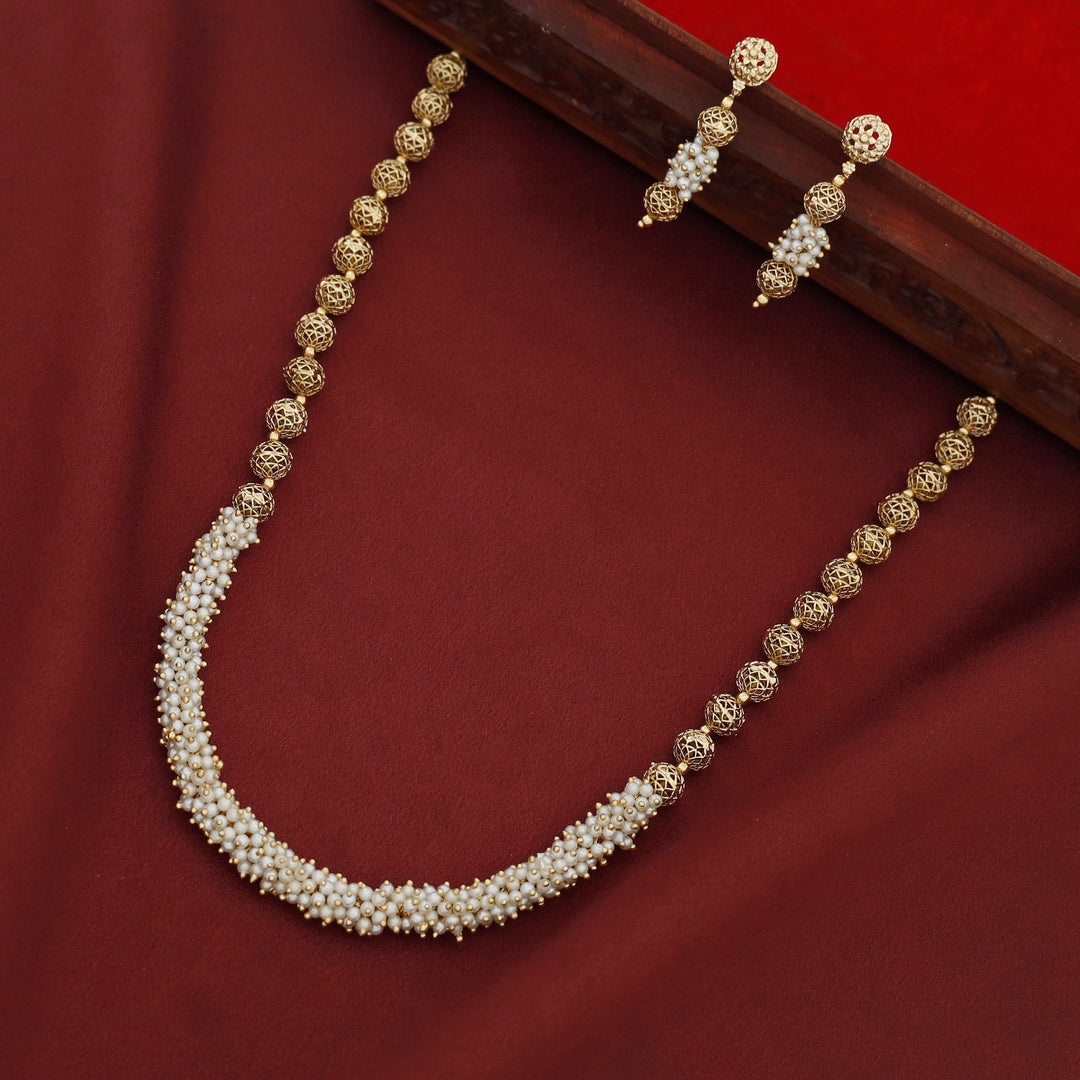 Sheba Golden Ball Cluster Pearl Neckpiece With Earring