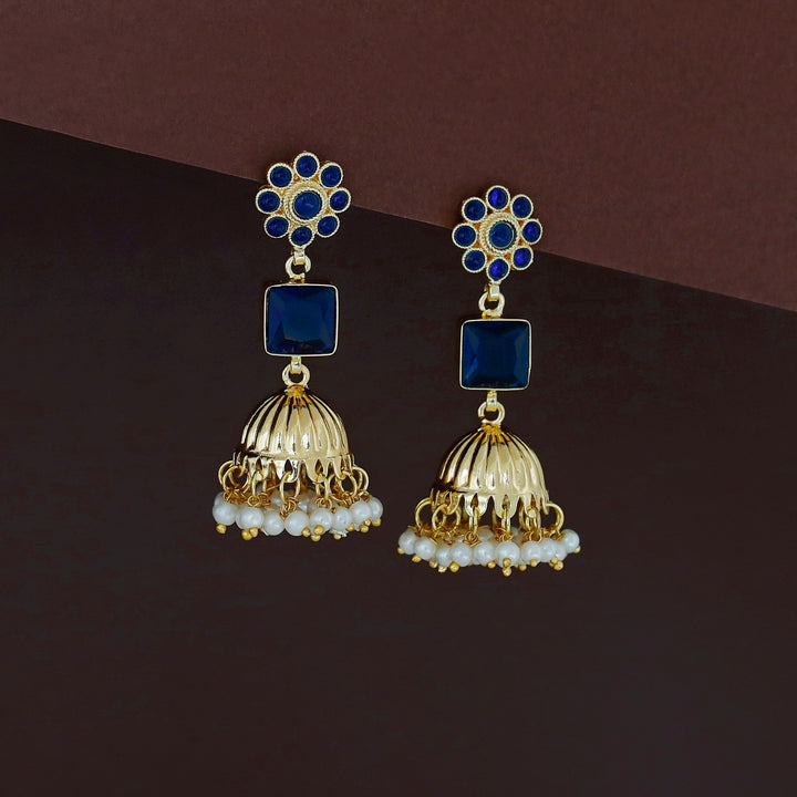 Muktha Golden Floral Glossy Stone Jhumka
