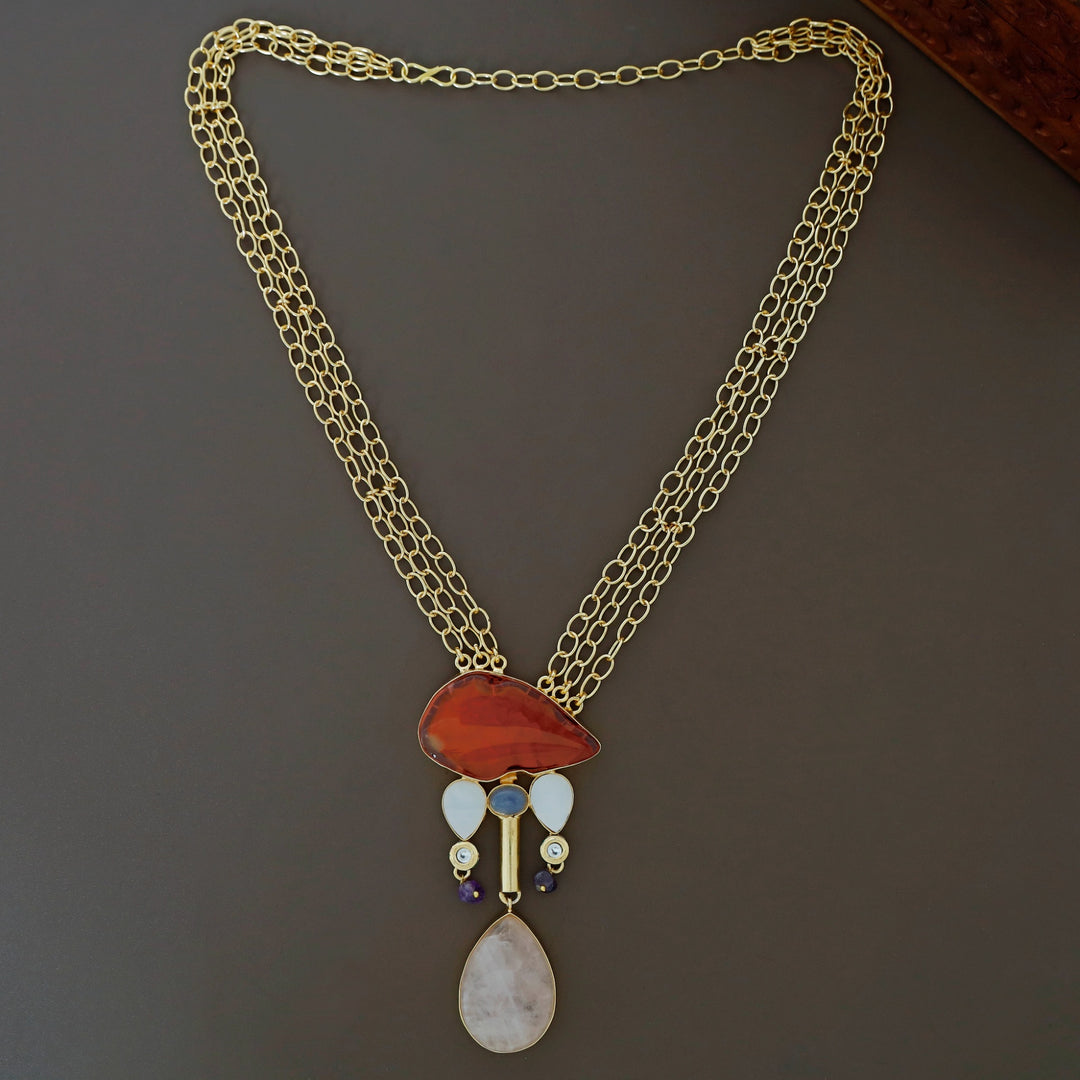 Nixi Agate + Raw Stone Chainy Neckpiece