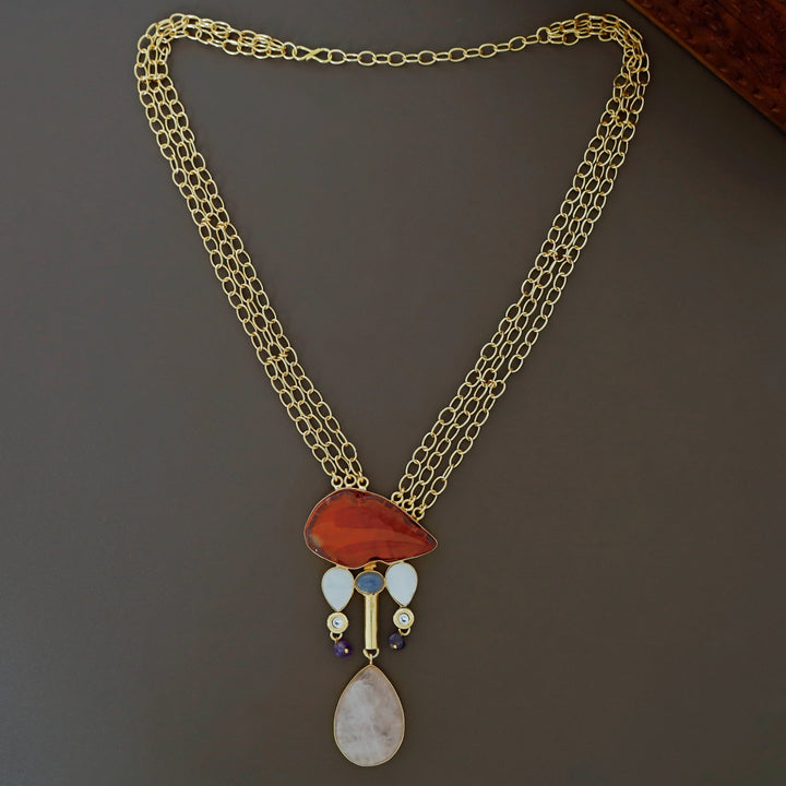 Nixi Agate + Raw Stone Chainy Neckpiece