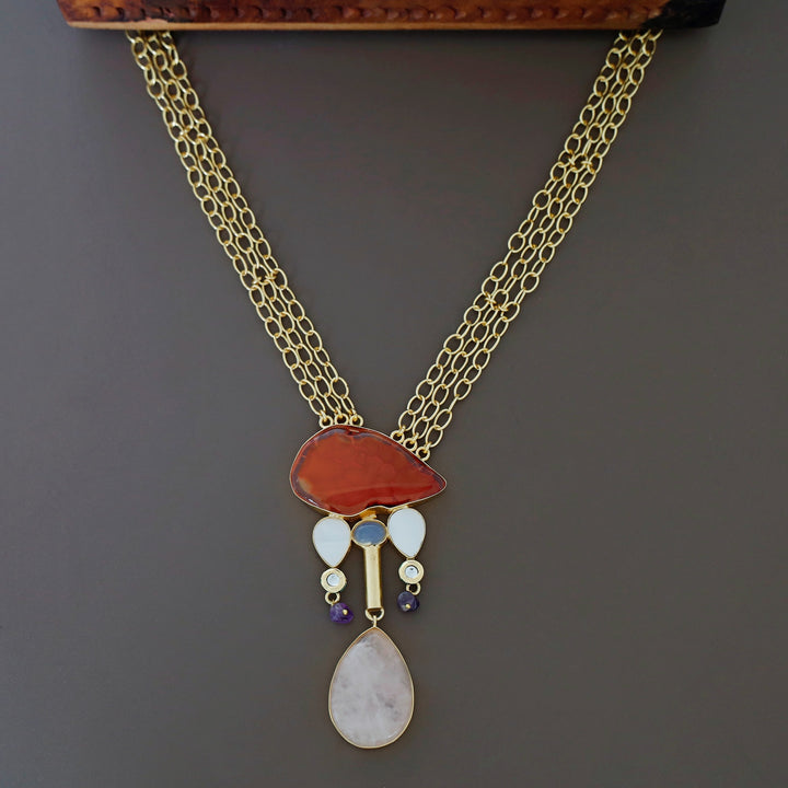 Nixi Agate + Raw Stone Chainy Neckpiece