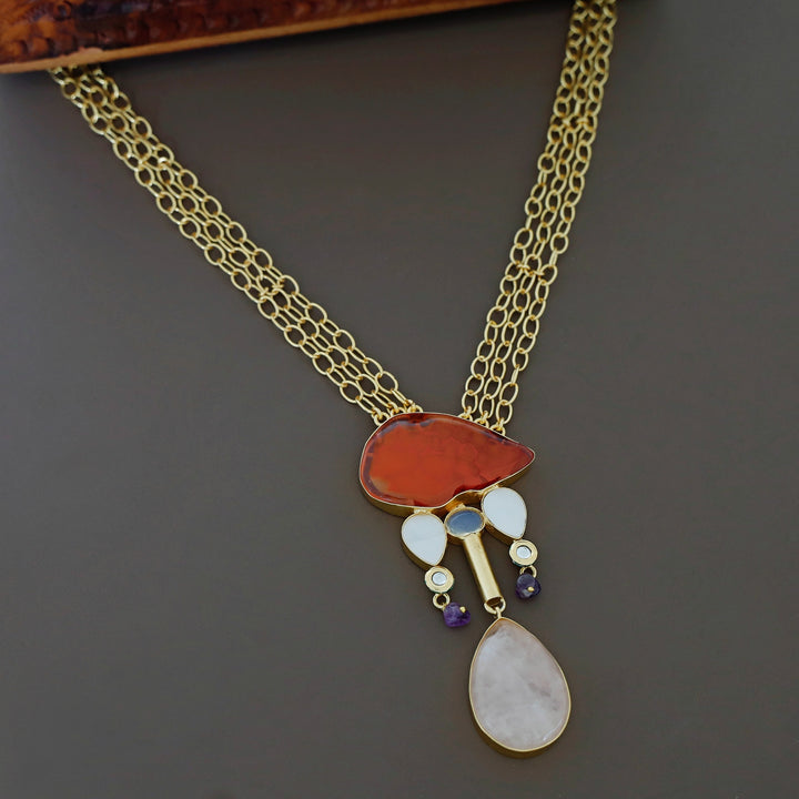 Nixi Agate + Raw Stone Chainy Neckpiece