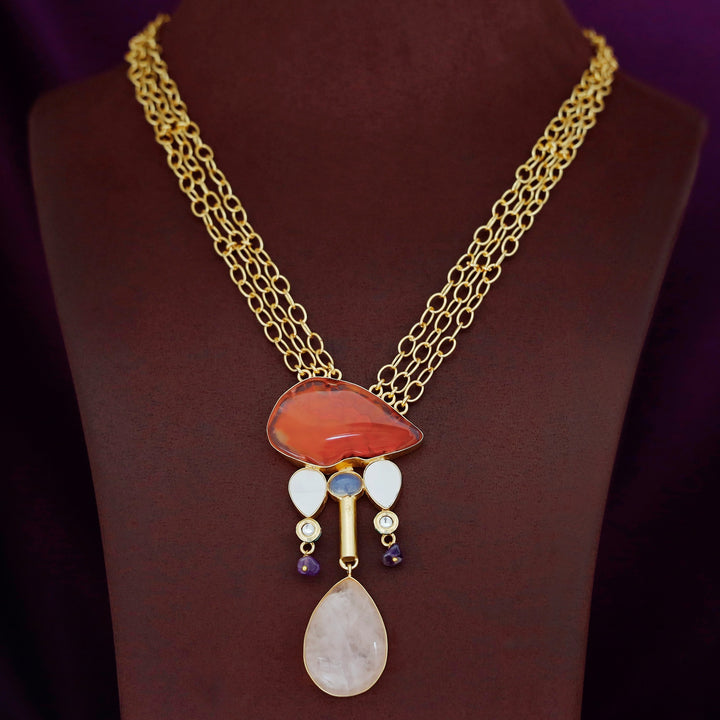 Nixi Agate + Raw Stone Chainy Neckpiece