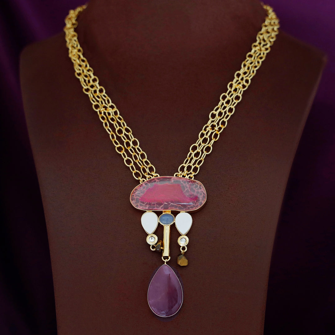 Nixi Agate + Raw Stone Chainy Neckpiece