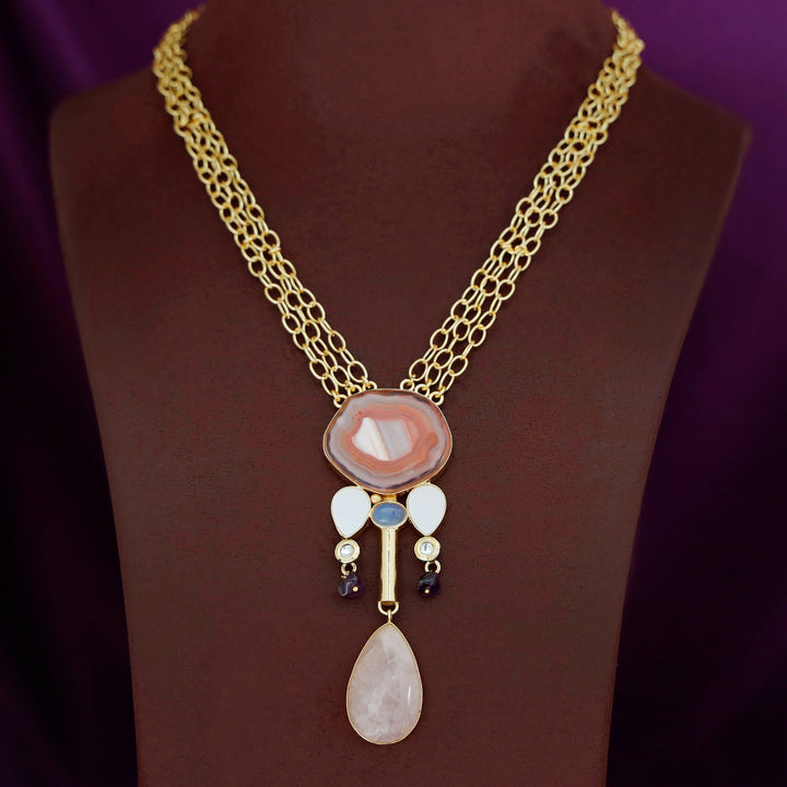Nixi Agate + Raw Stone Chainy Neckpiece