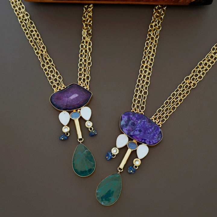 Nixi Agate + Raw Stone Chainy Neckpiece