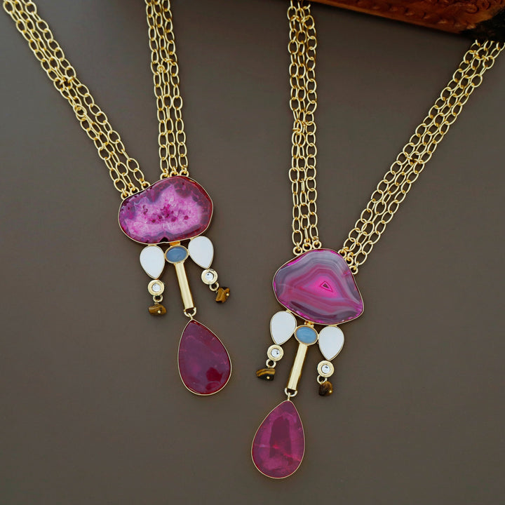 Nixi Agate + Raw Stone Chainy Neckpiece