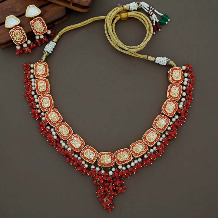 Vyusti Polki Kundan Neckpiece With Earring