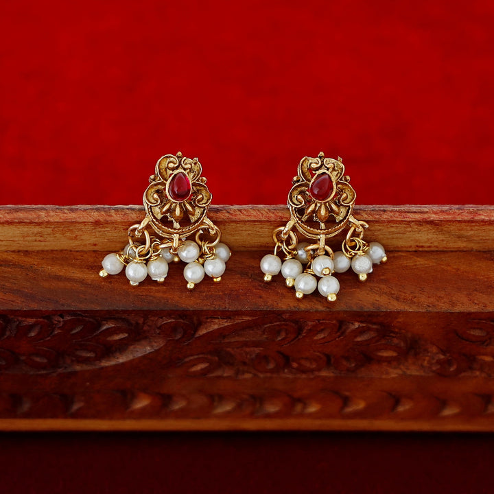 Tirupati Kemp Stone Pearl Short Neckpiece With Earring