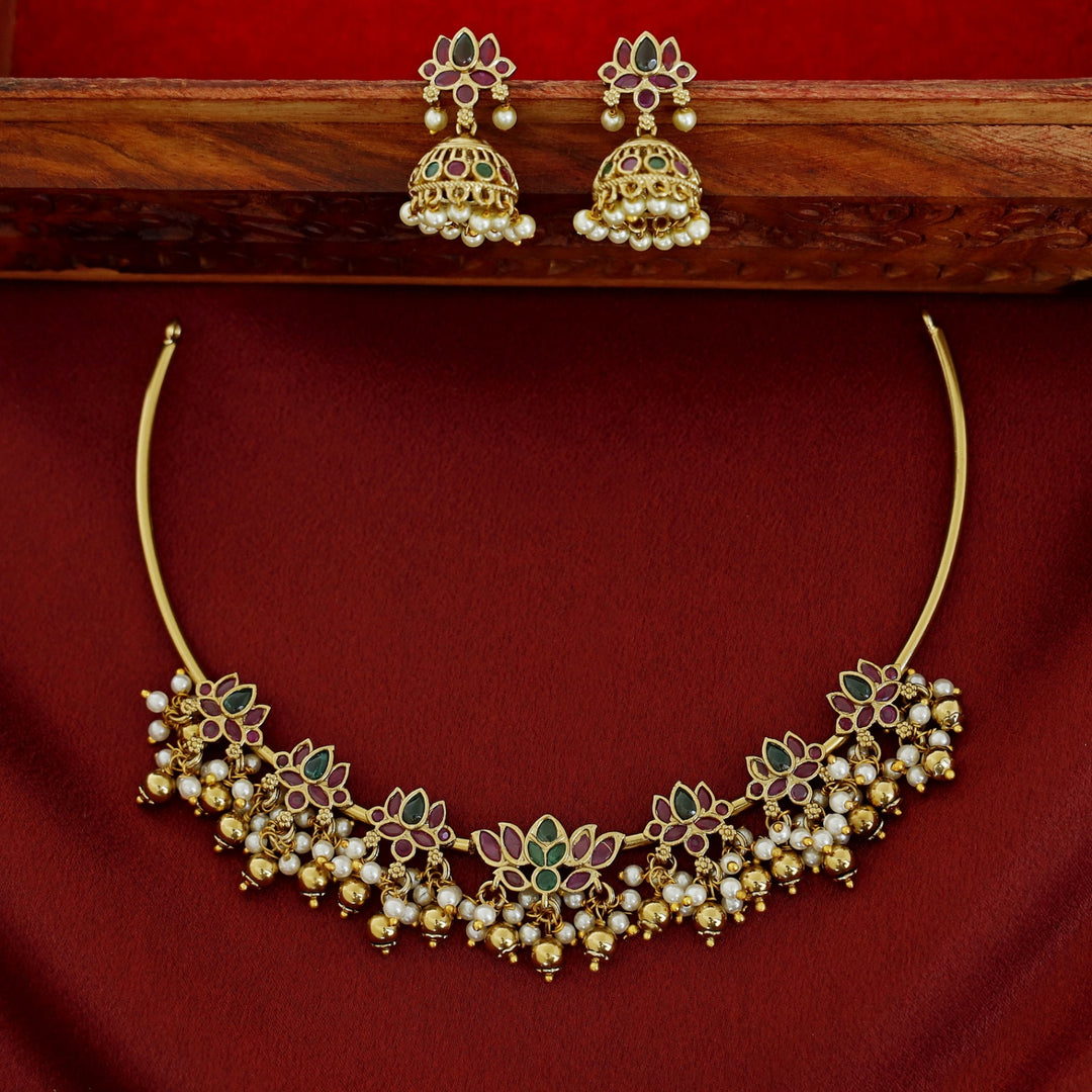 Atreyi Lotus Neckpiece With Earring