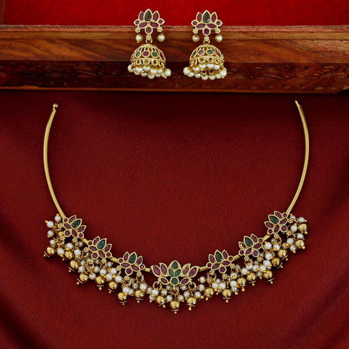 Atreyi Lotus Neckpiece With Earring