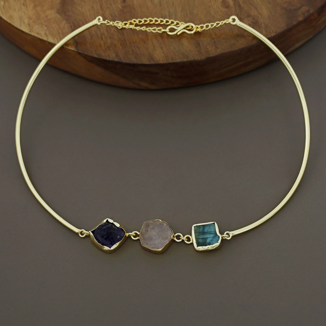 Golden 3 Raw Stone Neck Cuff