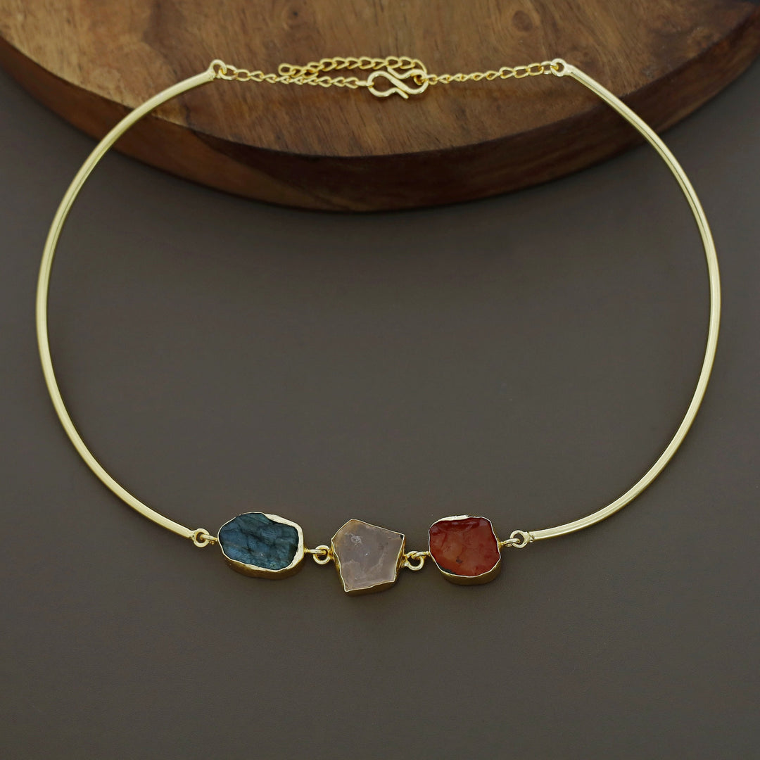 Golden 3 Raw Stone Neck Cuff