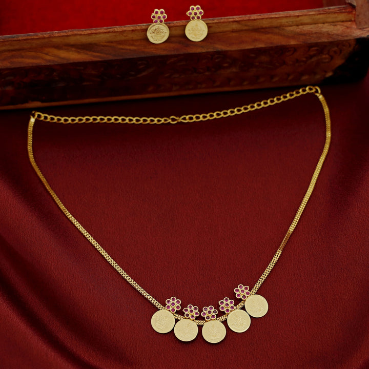 Golden Floral Five Kashi Neckpiece with Earring